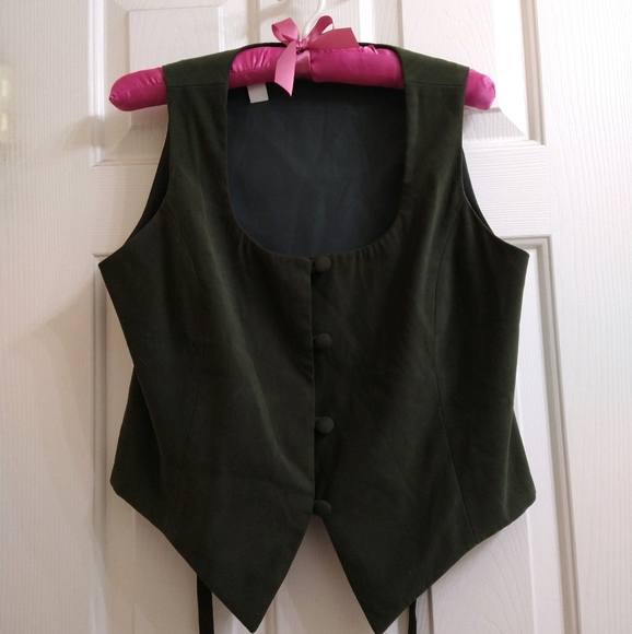 Vintage olive velvet button vest - Picture 2 of 3